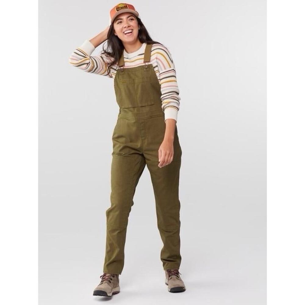 REI Co-op Womens Trailsmith Hiking Overalls 6 Olive Canvas Double Knee Cotton